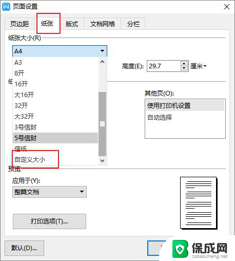 wps设置a0纸张的步骤 wps设置纸张尺寸为a0的步骤